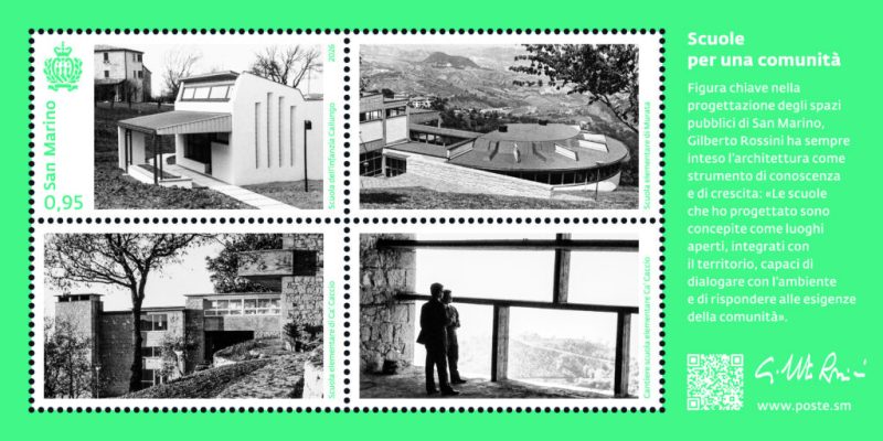 San Marino announces Gilberto Rossini school-architecture miniature sheet