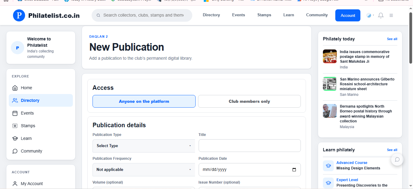 Philatelist.co.in New Publication form